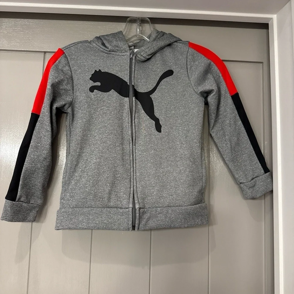 PUMA Hoodie Kids Size 6 Grey Zip Up Activewear‎ Full Zip Closure Sporty Cozy